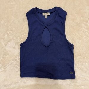 Pull&Bear Ribbed Knit Top in Deep Blue Medium